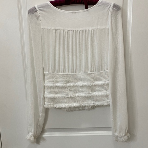 Free People White Smocked Tie-Front Blouse - Picture 3 of 4